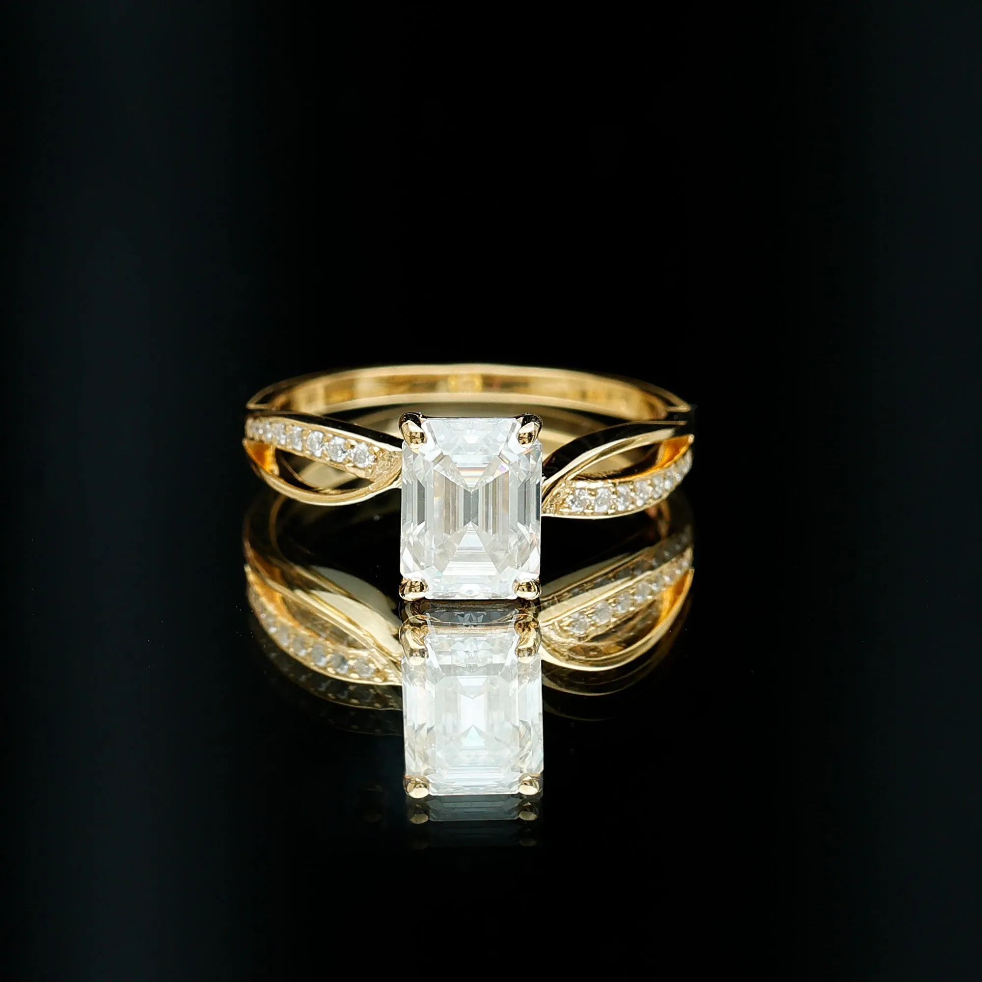 Emerald Cut Moissanite Solitaire Infinity Ring