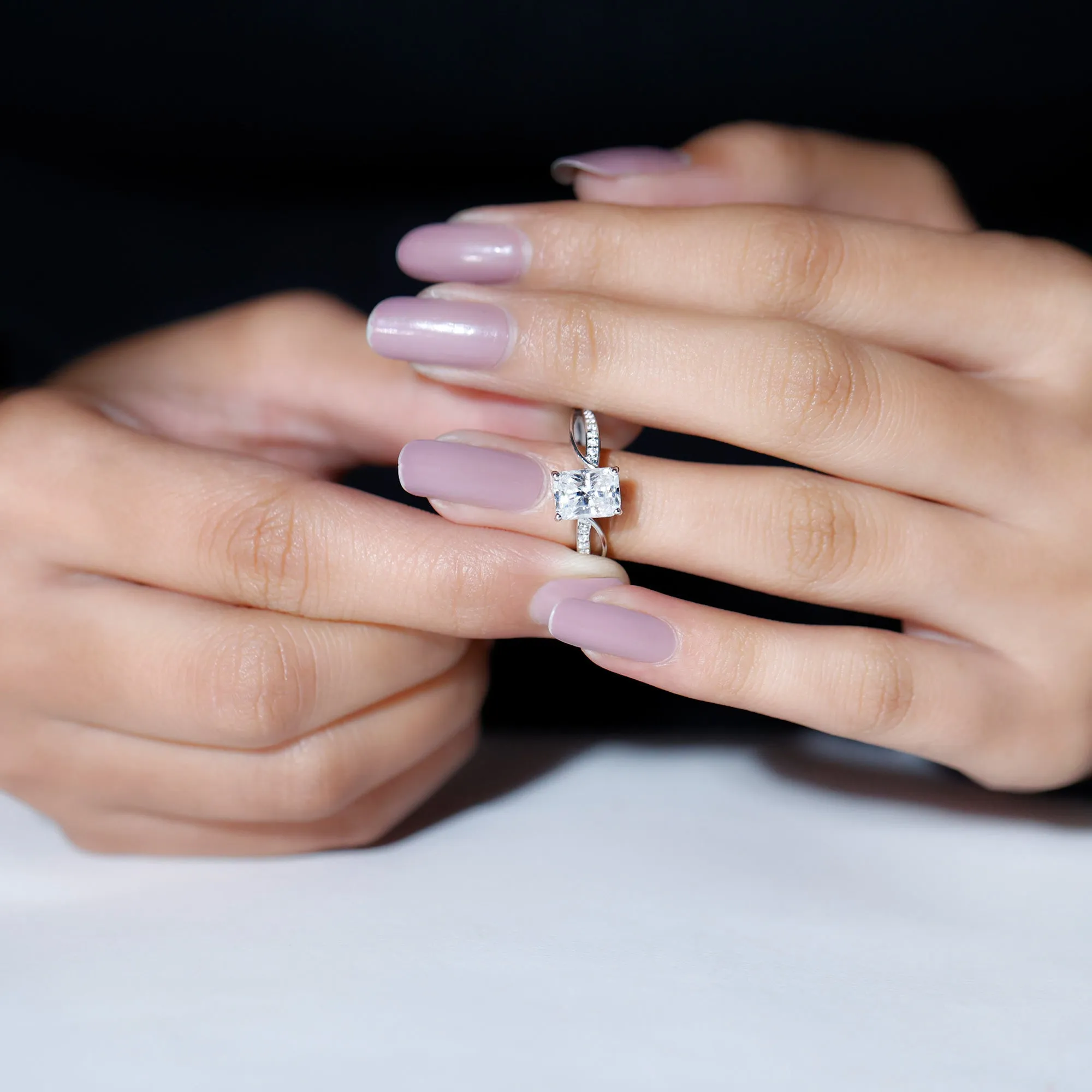 Emerald Cut Moissanite Solitaire Infinity Ring