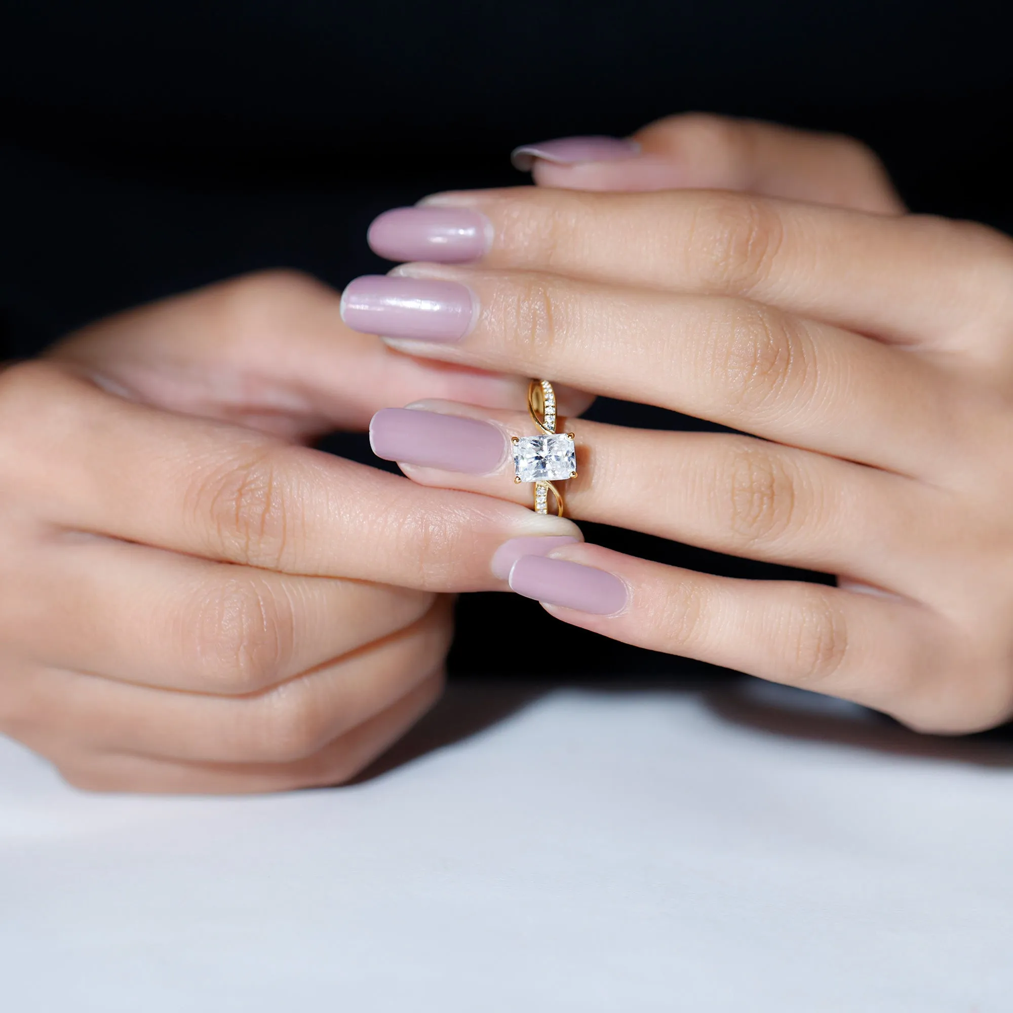 Emerald Cut Moissanite Solitaire Infinity Ring
