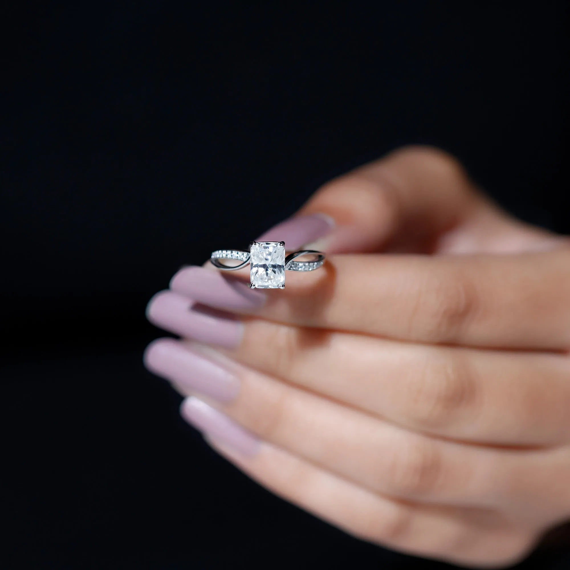 Emerald Cut Moissanite Solitaire Infinity Ring