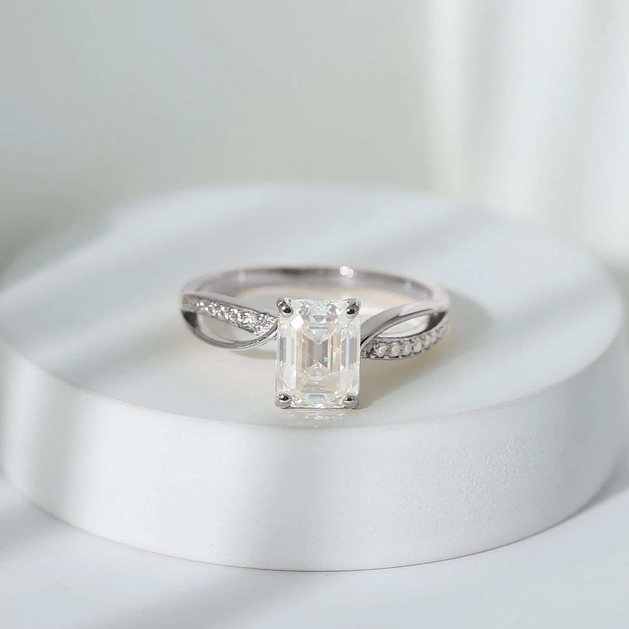 Emerald Cut Moissanite Solitaire Infinity Ring