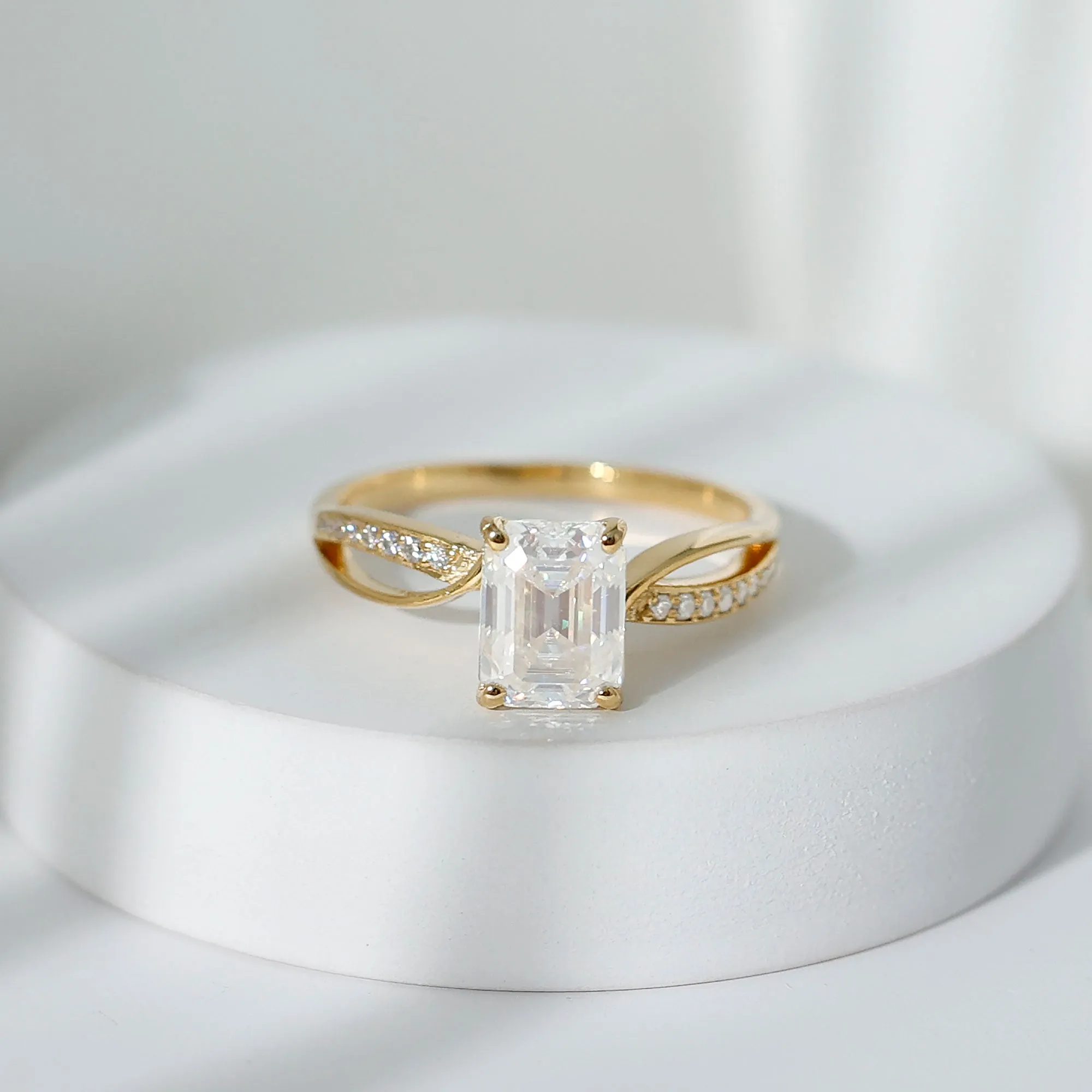 Emerald Cut Moissanite Solitaire Infinity Ring