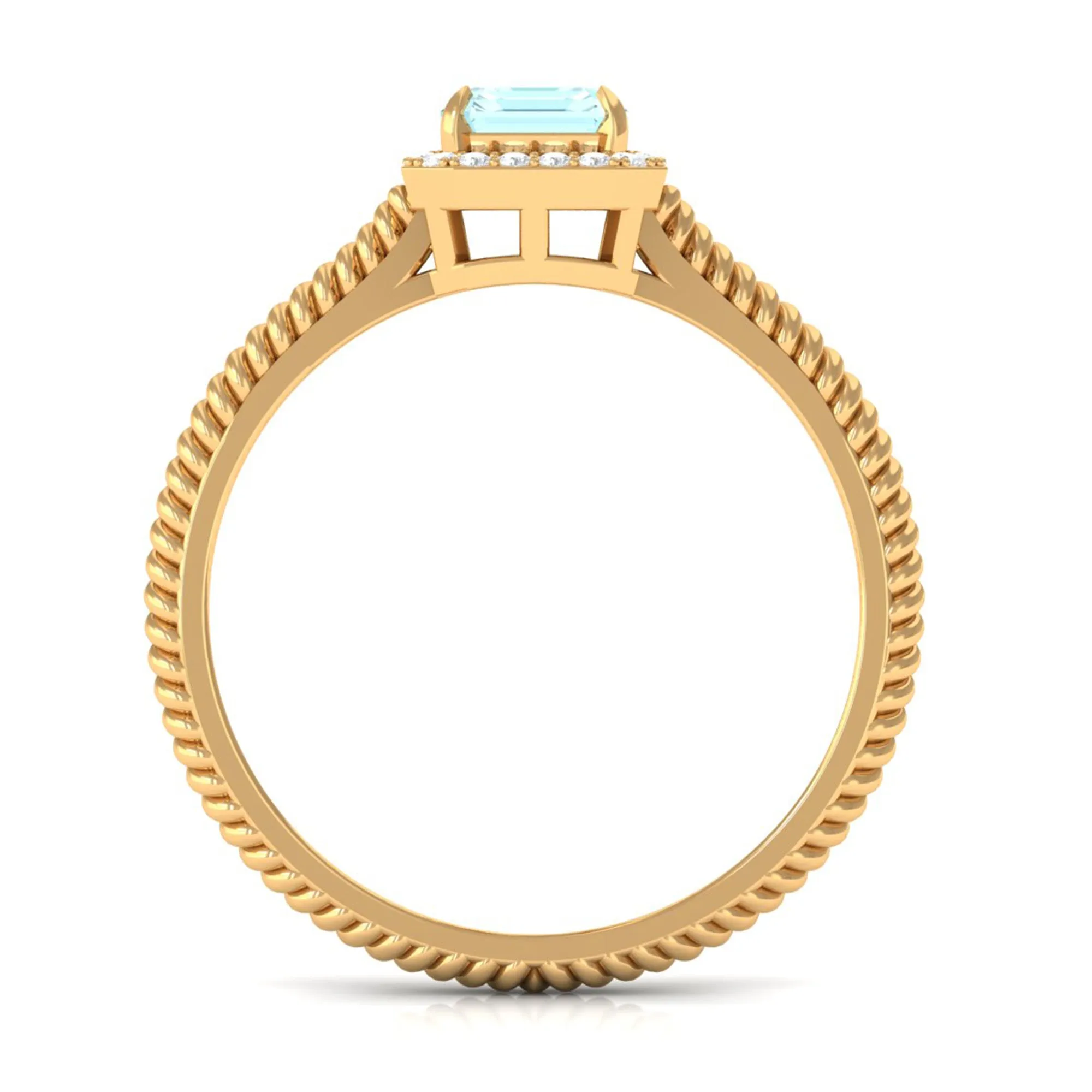 Emerald Cut Sky Blue Topaz and Diamond Halo Ring