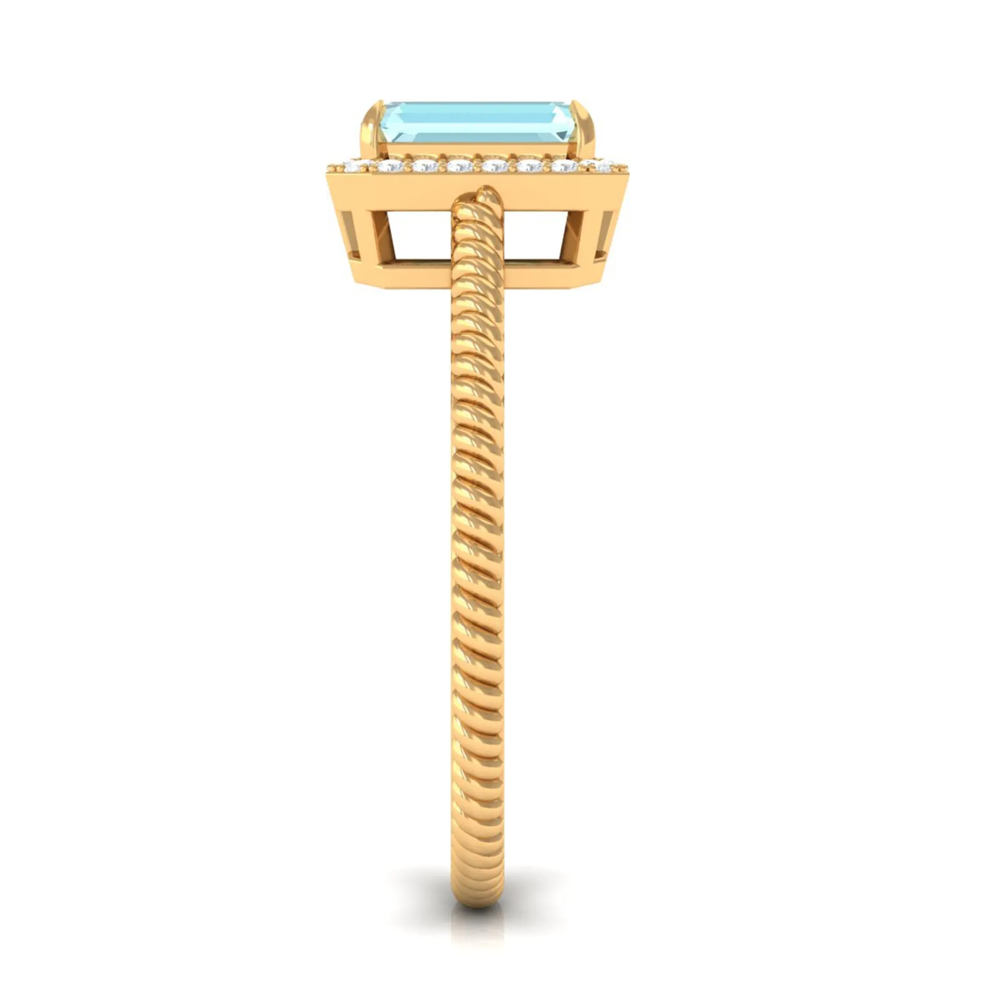 Emerald Cut Sky Blue Topaz and Diamond Halo Ring