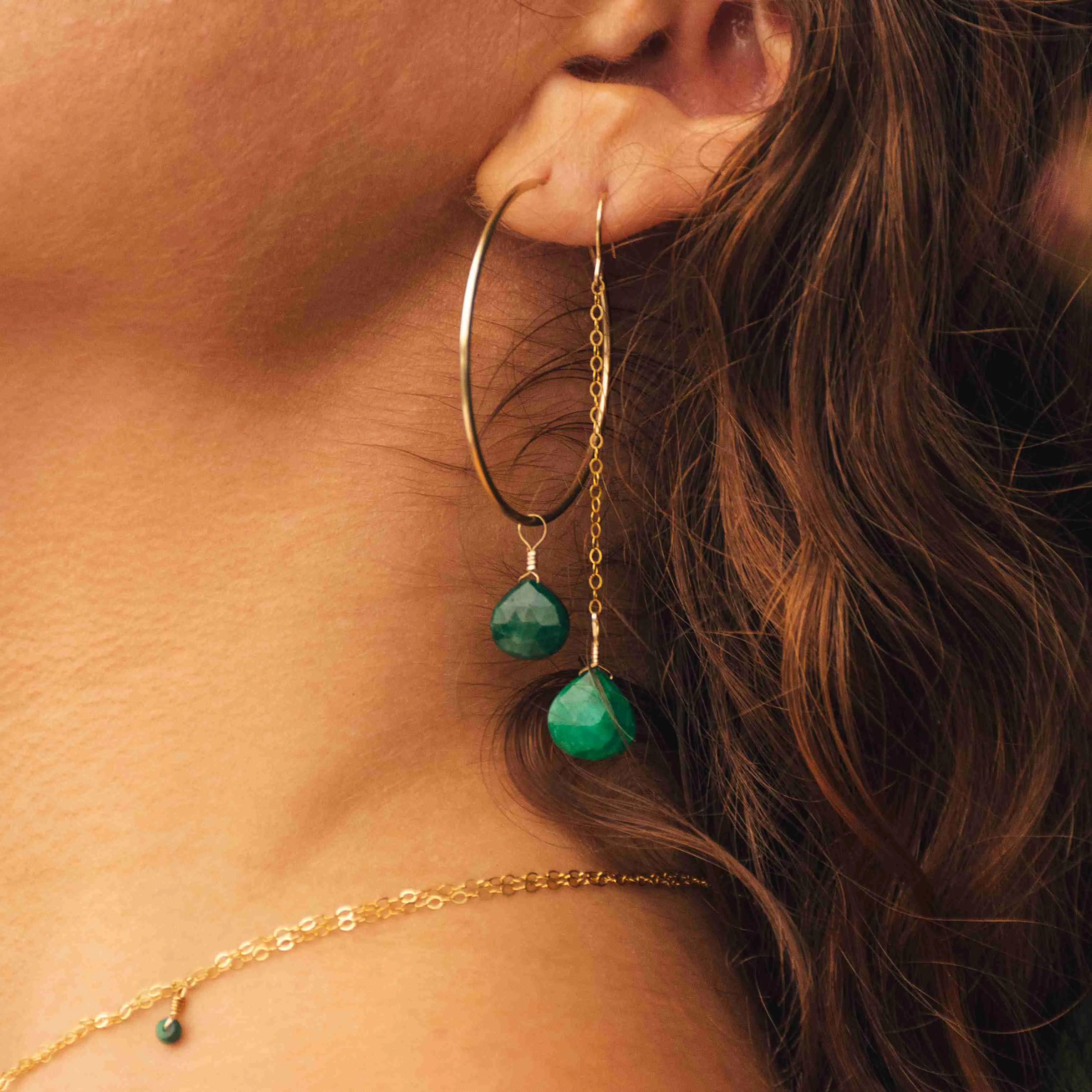 Emerald Hoop Earrings