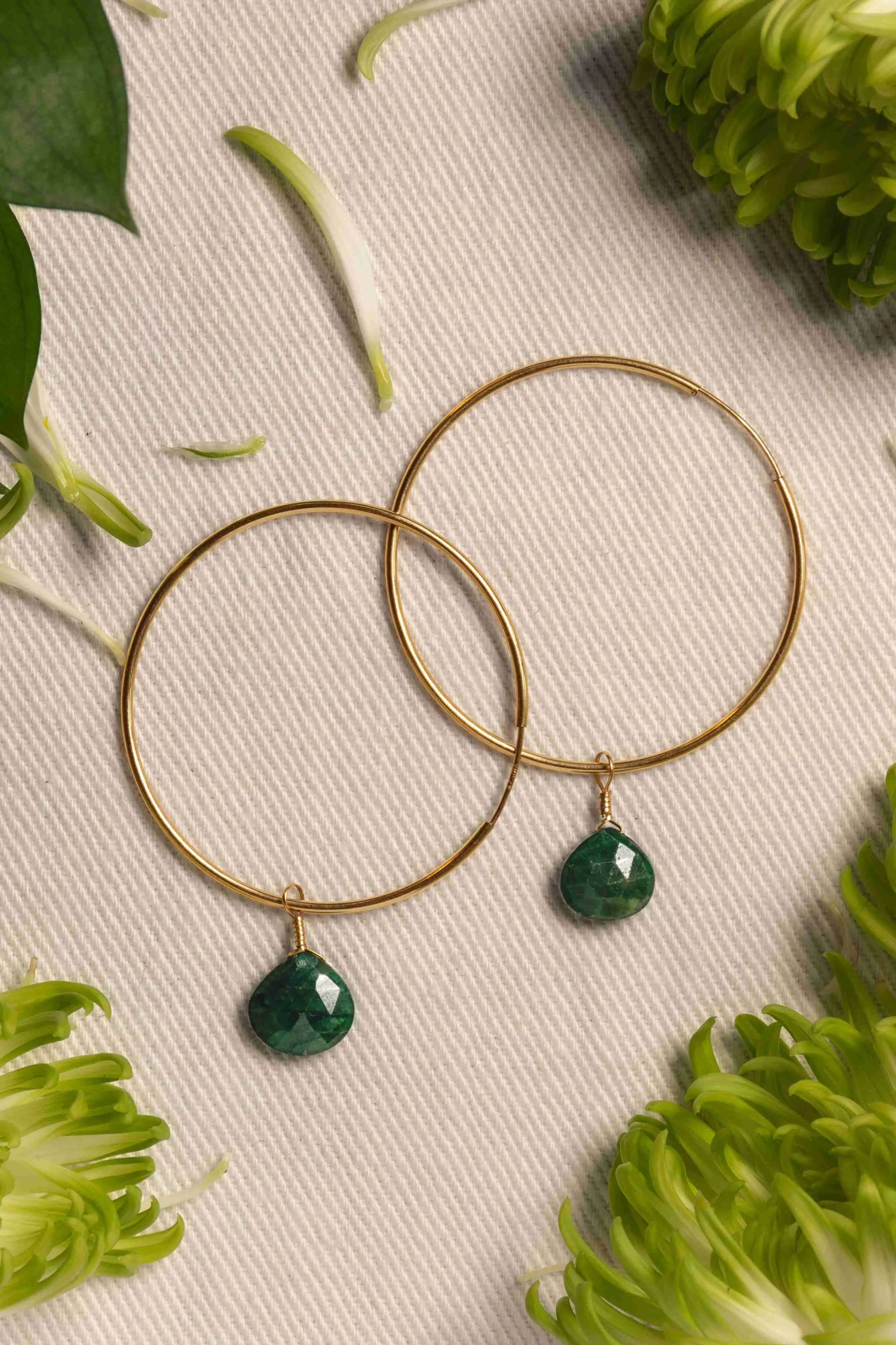 Emerald Hoop Earrings