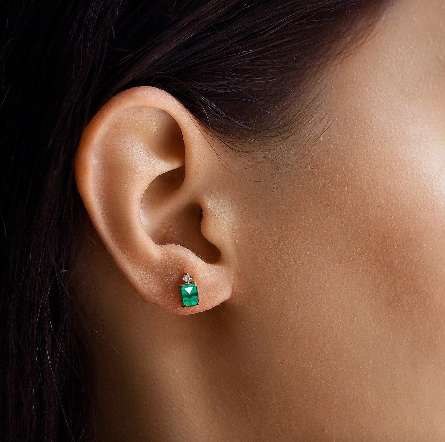 Emerald Stone Earrings with CZ Drop
