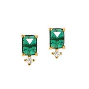 Emerald Stone Earrings with CZ Drop