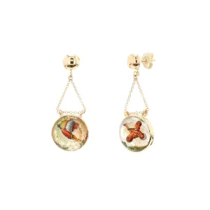 English Crystal Pheasant/Grouse Drop Dangle Earrings