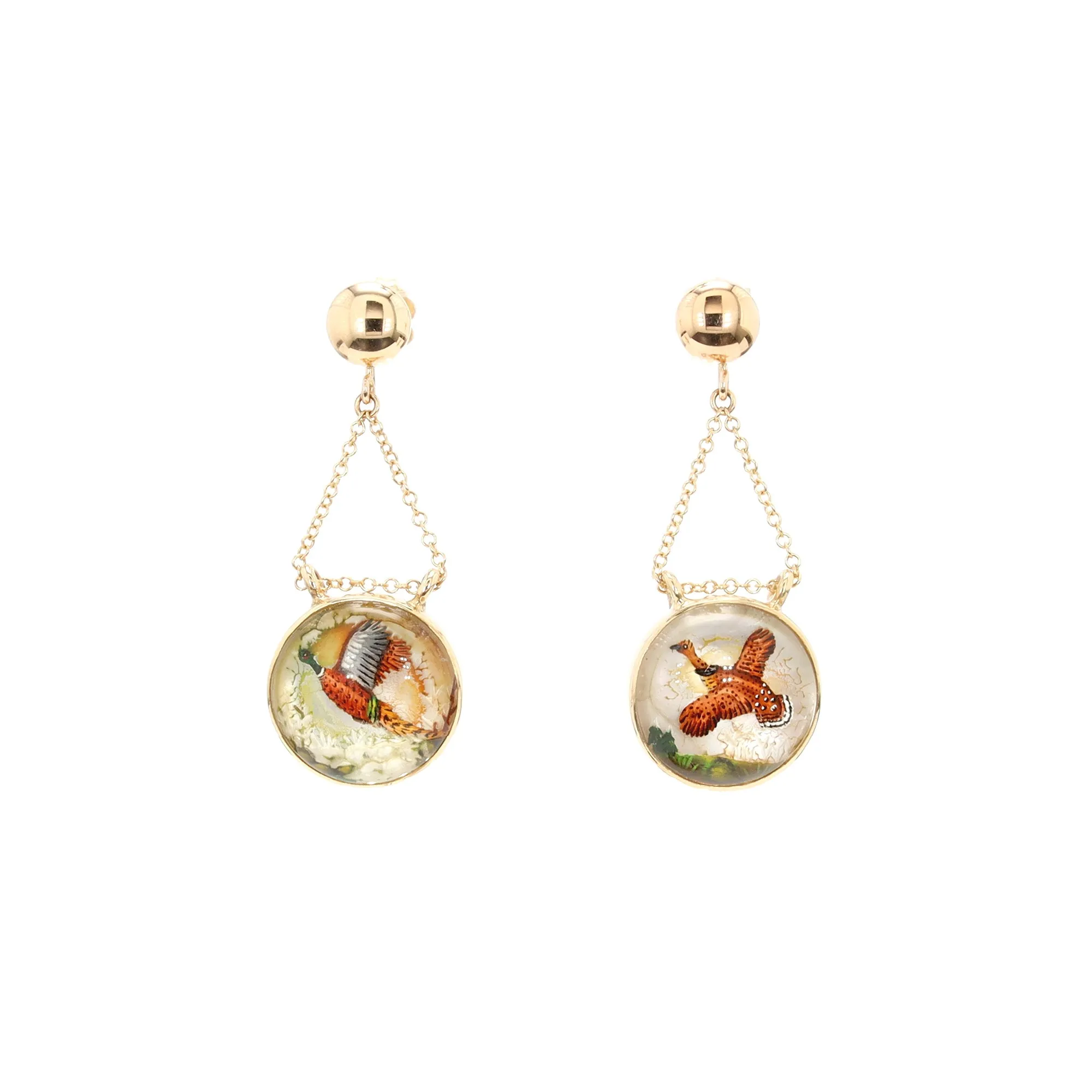 English Crystal Pheasant/Grouse Drop Dangle Earrings