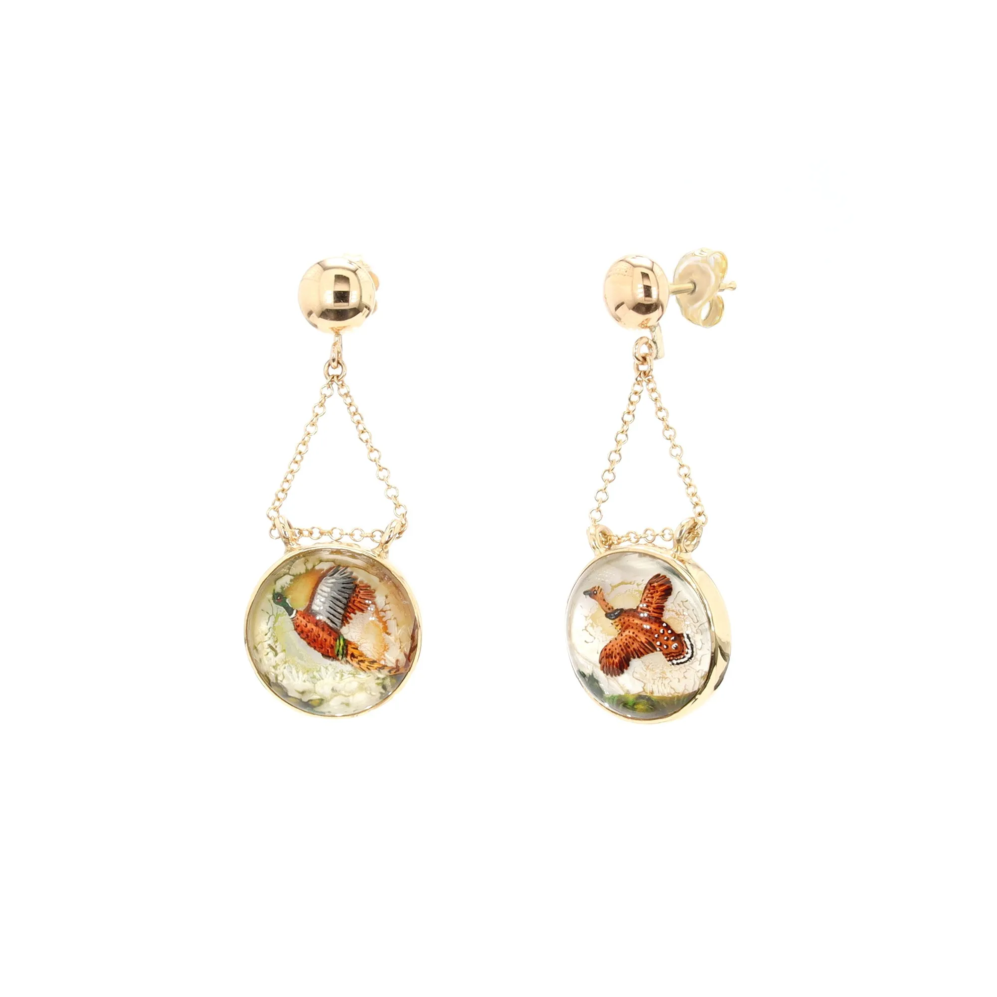 English Crystal Pheasant/Grouse Drop Dangle Earrings