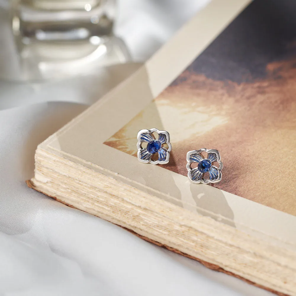 Forbidden Spring Large Stud Earrings - Sterling Silver - Sapphire