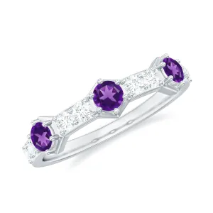 Genuine Amethyst and Diamond Eternity Anniversary Ring