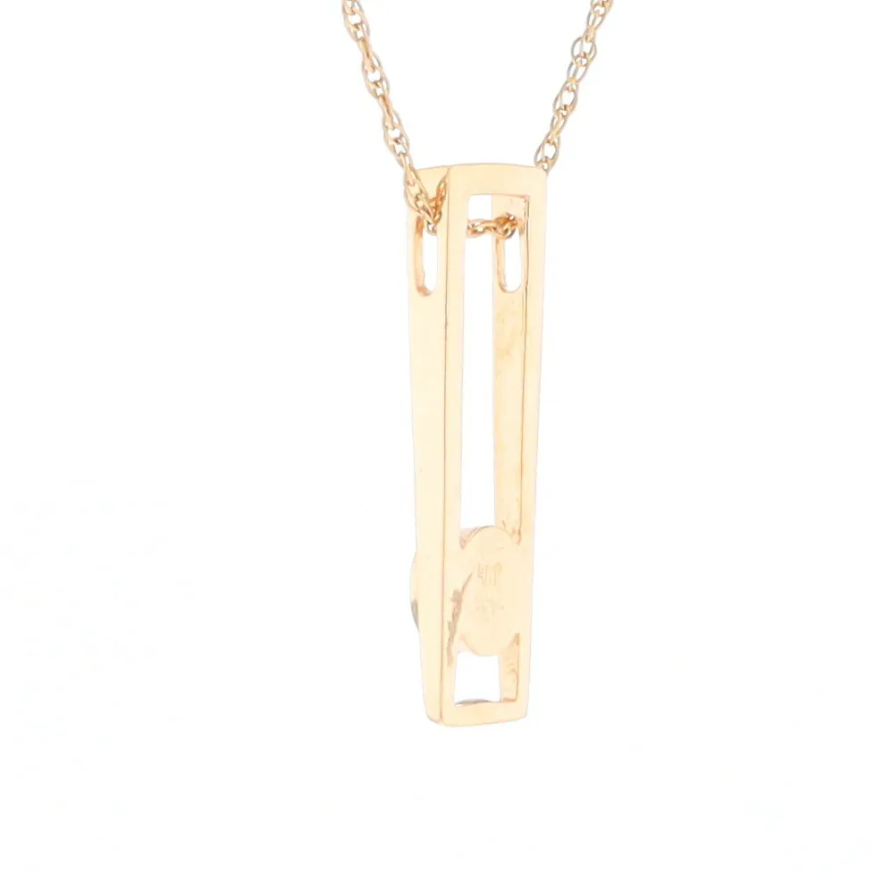 Gold Quartz Necklace Round Inlay Long Open Rectangle Design Pendant