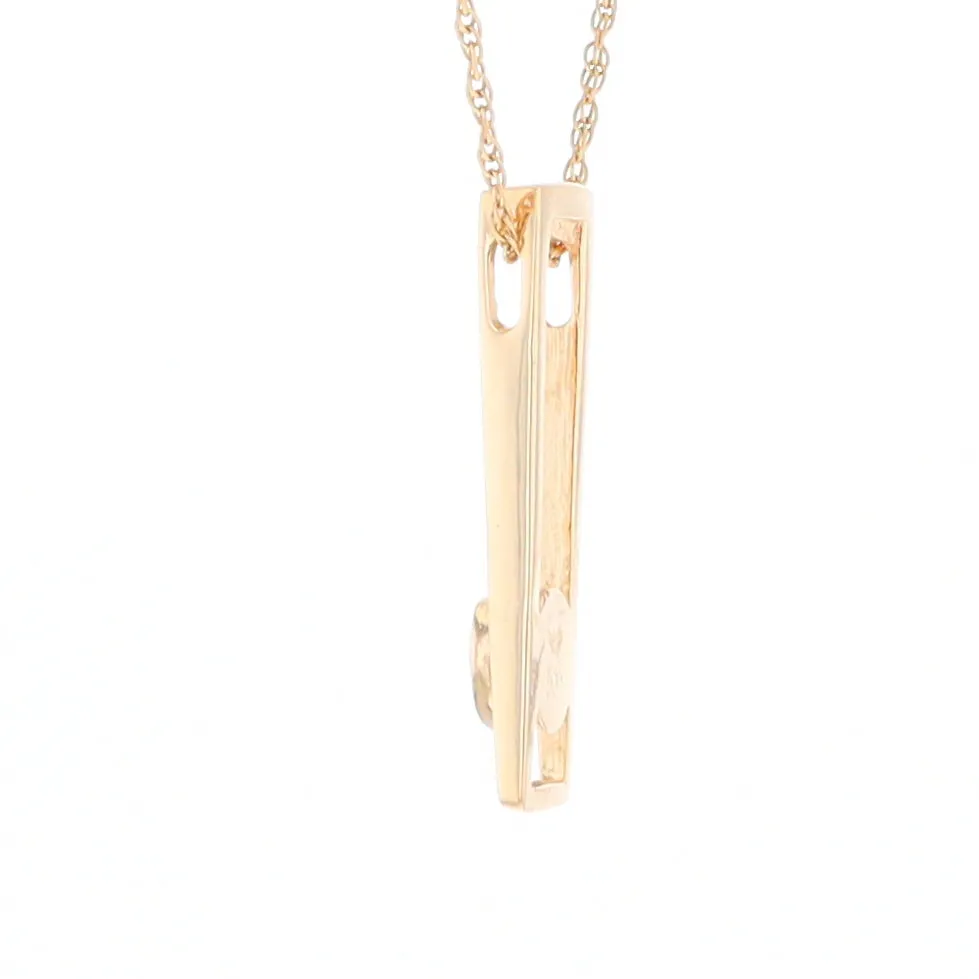 Gold Quartz Necklace Round Inlay Long Open Rectangle Design Pendant