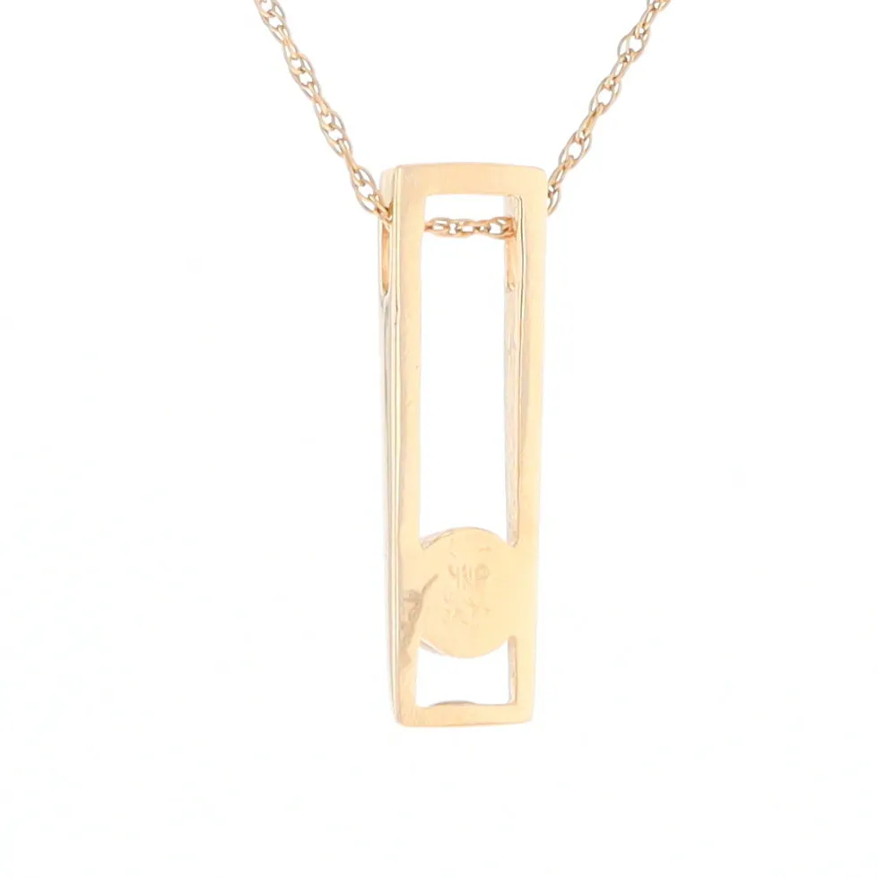 Gold Quartz Necklace Round Inlay Long Open Rectangle Design Pendant