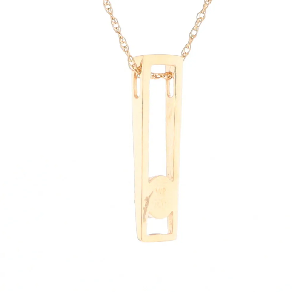 Gold Quartz Necklace Round Inlay Long Open Rectangle Design Pendant