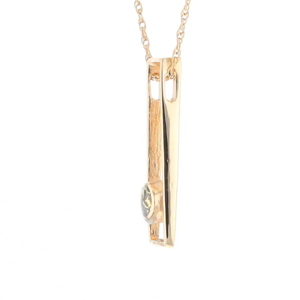 Gold Quartz Necklace Round Inlay Long Open Rectangle Design Pendant
