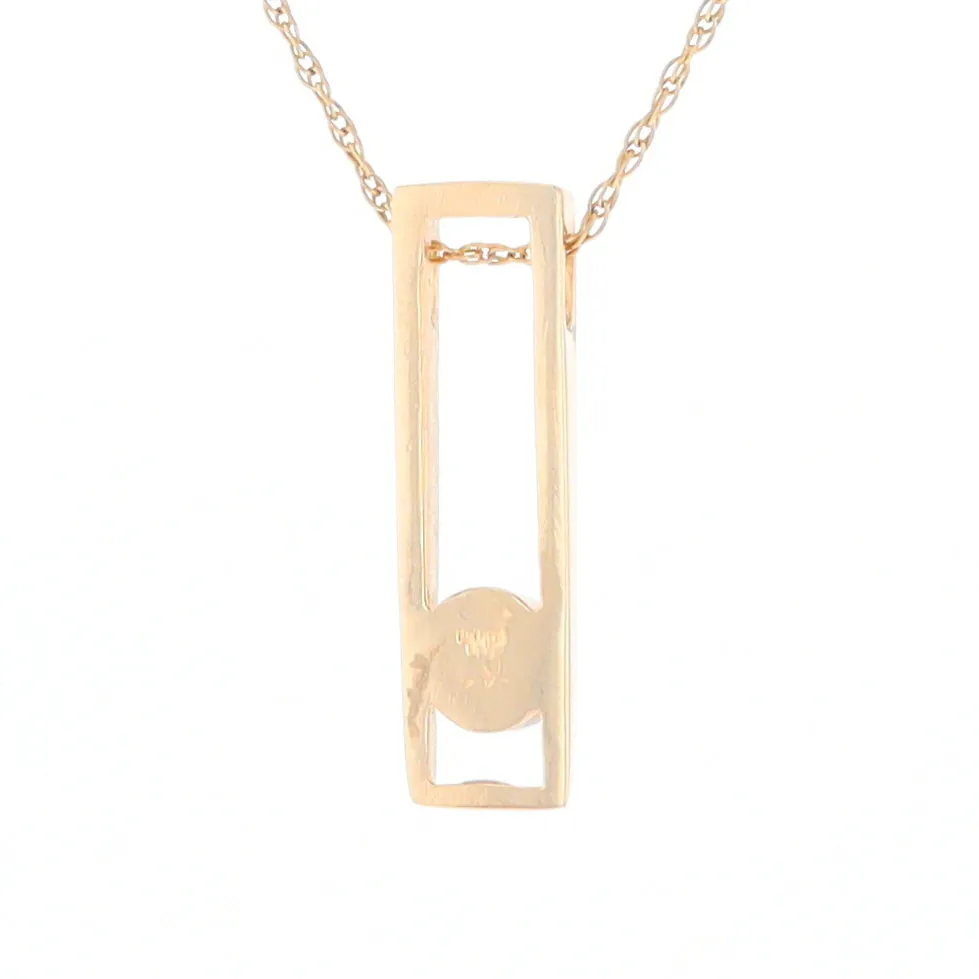 Gold Quartz Necklace Round Inlay Long Open Rectangle Design Pendant