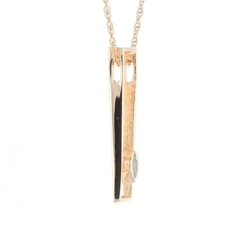 Gold Quartz Necklace Round Inlay Long Open Rectangle Design Pendant