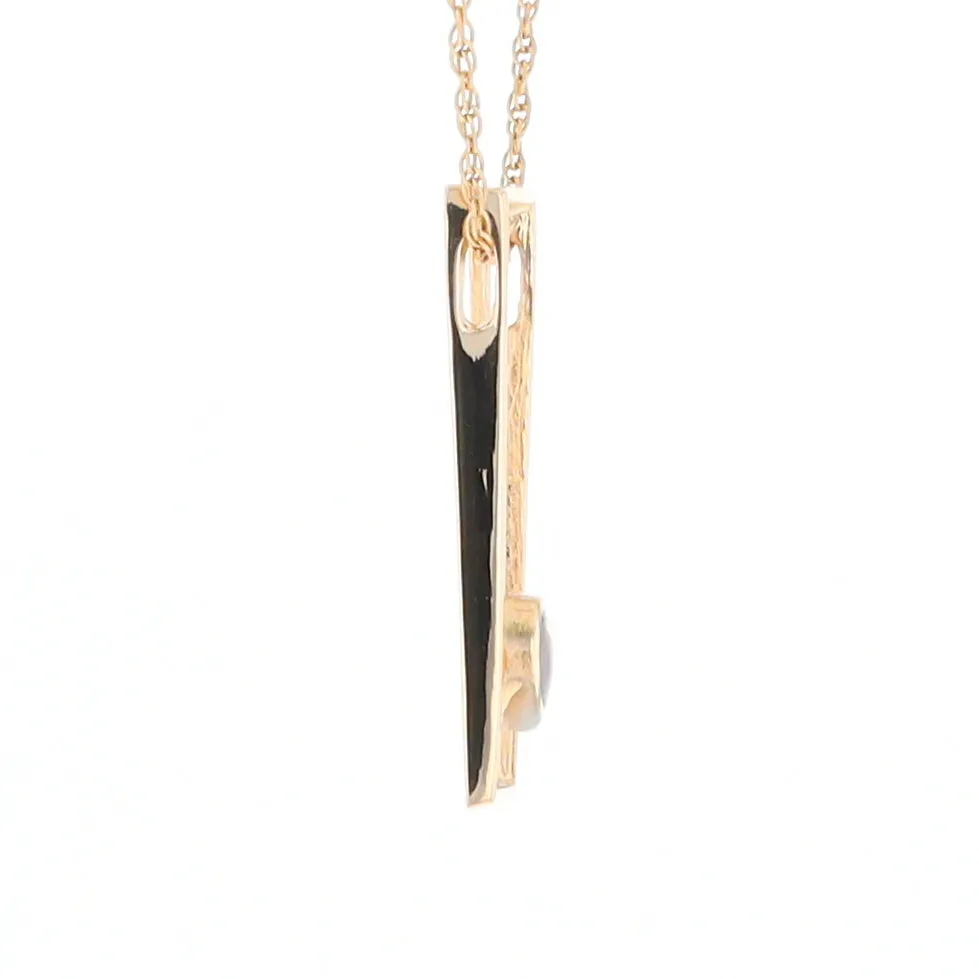 Gold Quartz Necklace Round Inlay Long Open Rectangle Design Pendant