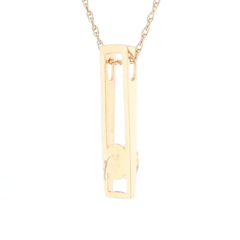 Gold Quartz Necklace Round Inlay Long Open Rectangle Design Pendant