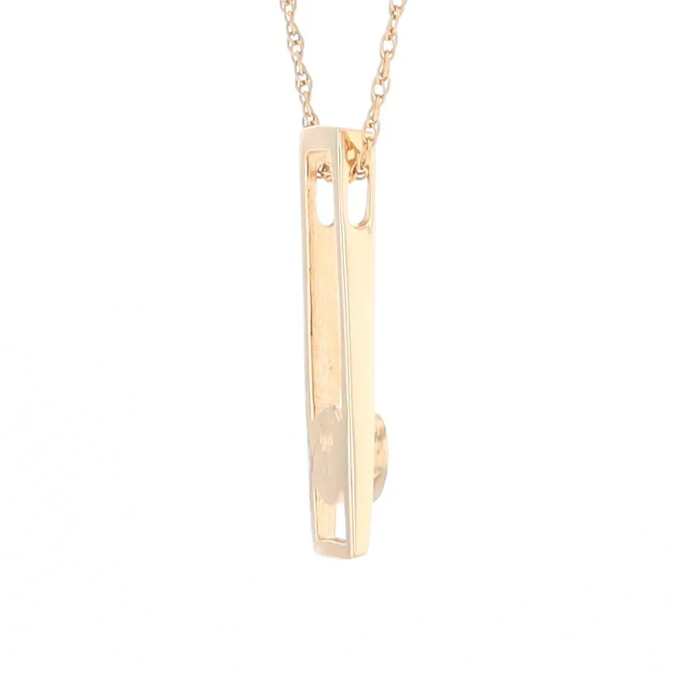 Gold Quartz Necklace Round Inlay Long Open Rectangle Design Pendant