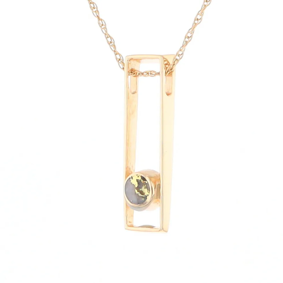 Gold Quartz Necklace Round Inlay Long Open Rectangle Design Pendant
