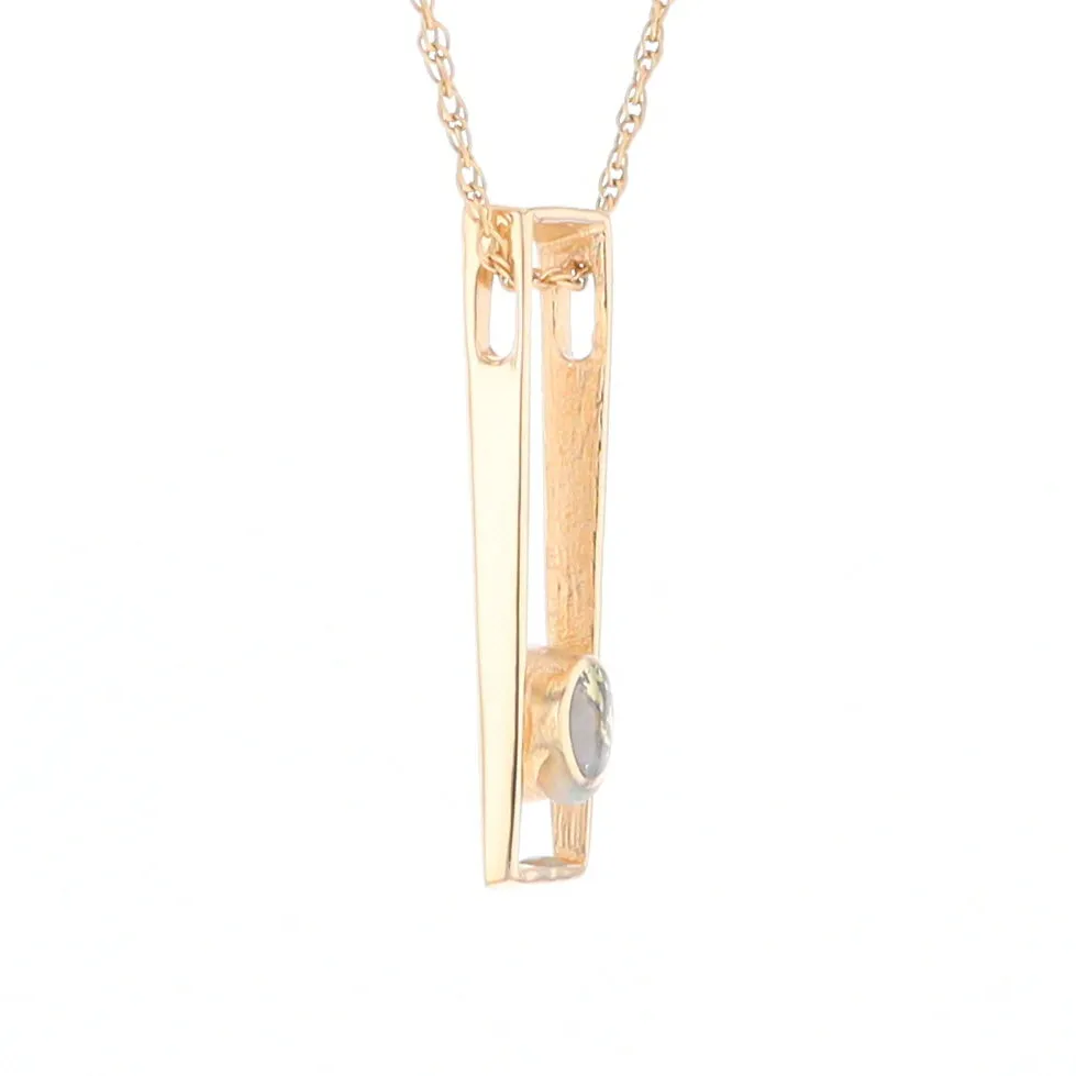 Gold Quartz Necklace Round Inlay Long Open Rectangle Design Pendant