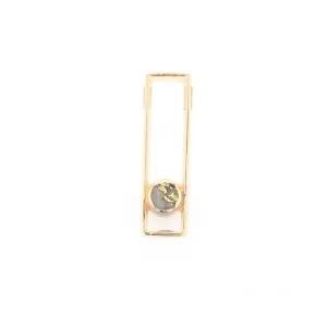 Gold Quartz Necklace Round Inlay Long Open Rectangle Design Pendant