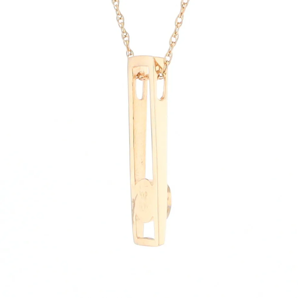 Gold Quartz Necklace Round Inlay Long Open Rectangle Design Pendant