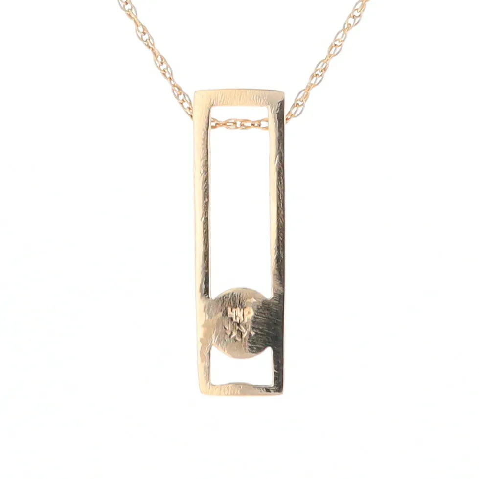 Gold Quartz Necklace Round Inlay Long Open Rectangle Design Pendant