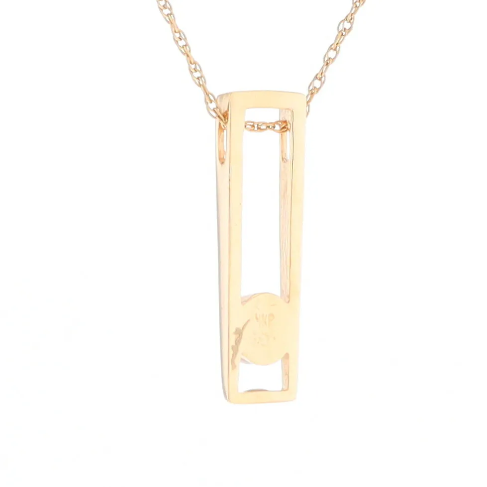 Gold Quartz Necklace Round Inlay Long Open Rectangle Design Pendant
