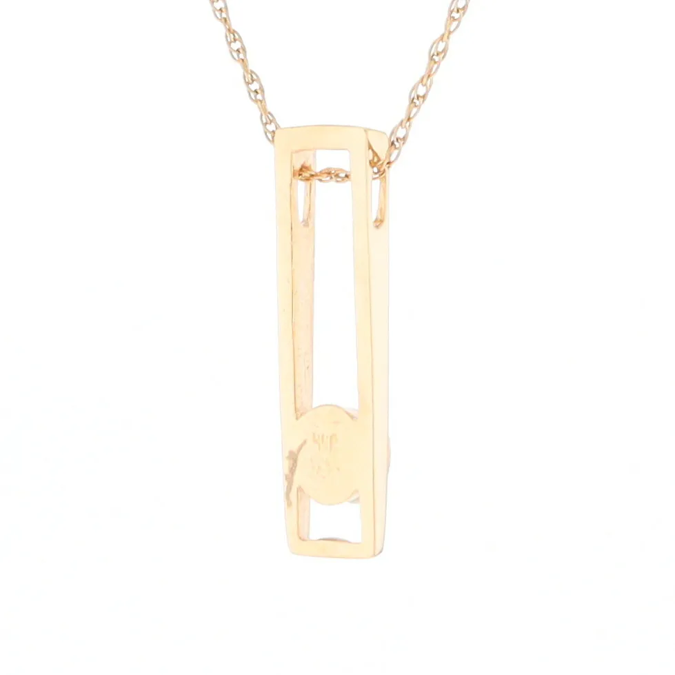 Gold Quartz Necklace Round Inlay Long Open Rectangle Design Pendant