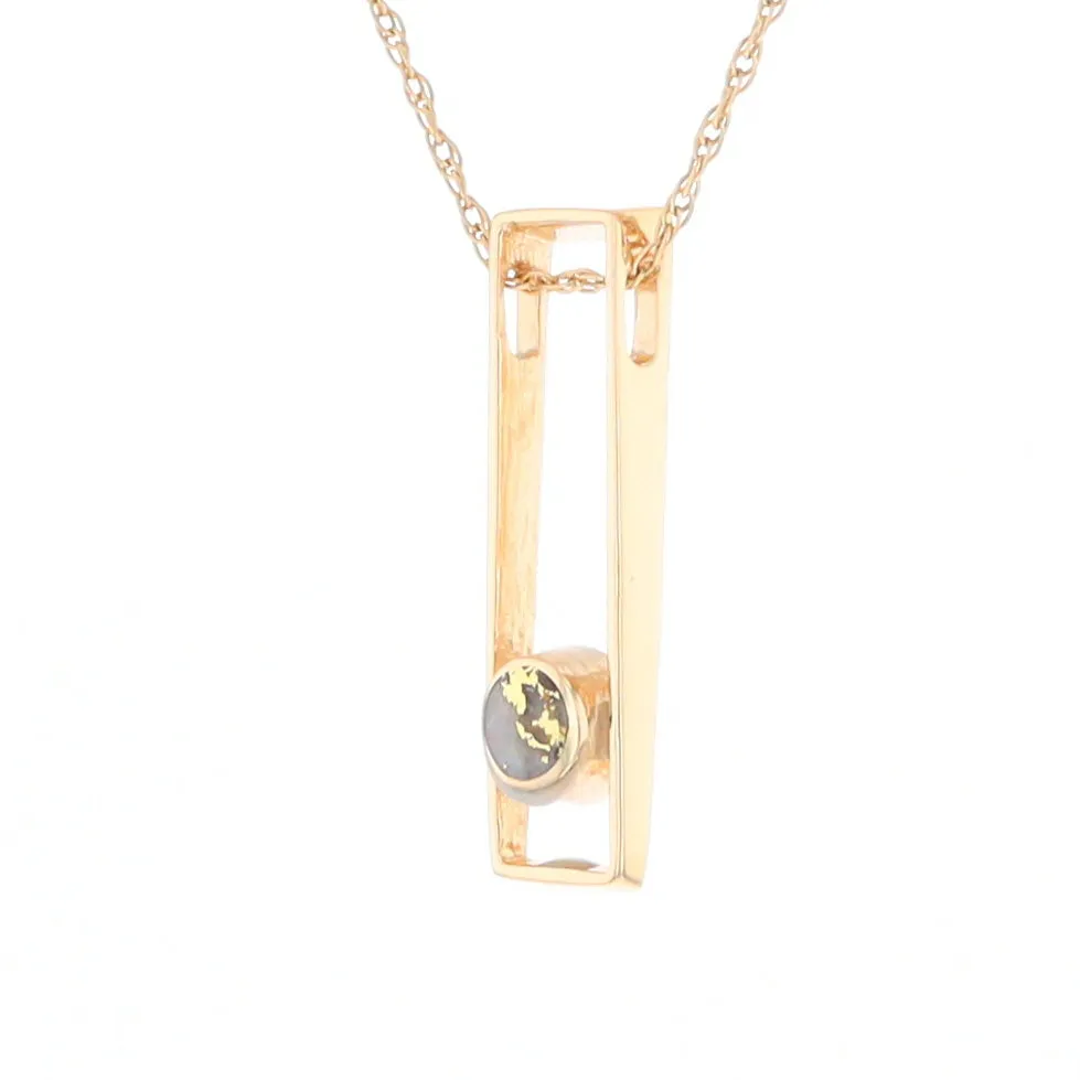 Gold Quartz Necklace Round Inlay Long Open Rectangle Design Pendant