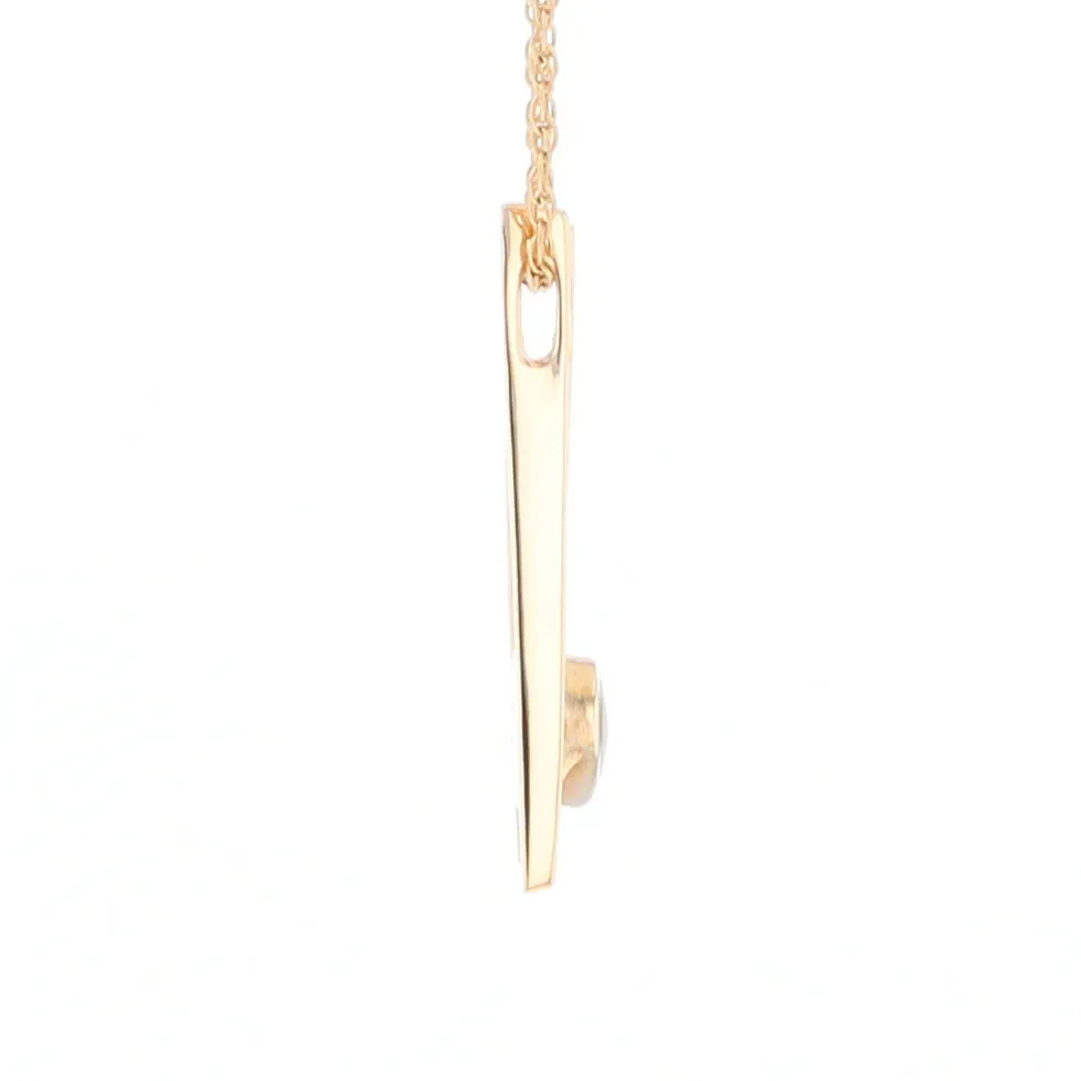Gold Quartz Necklace Round Inlay Long Open Rectangle Design Pendant