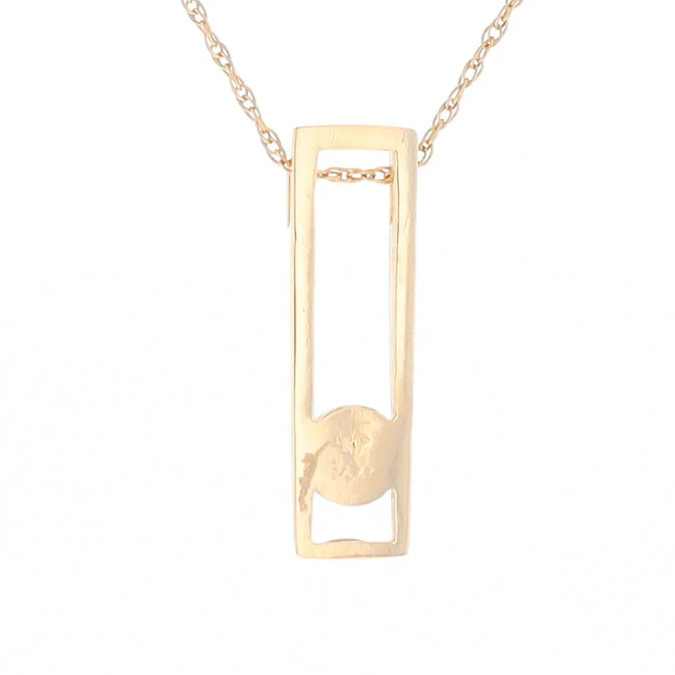 Gold Quartz Necklace Round Inlay Long Open Rectangle Design Pendant