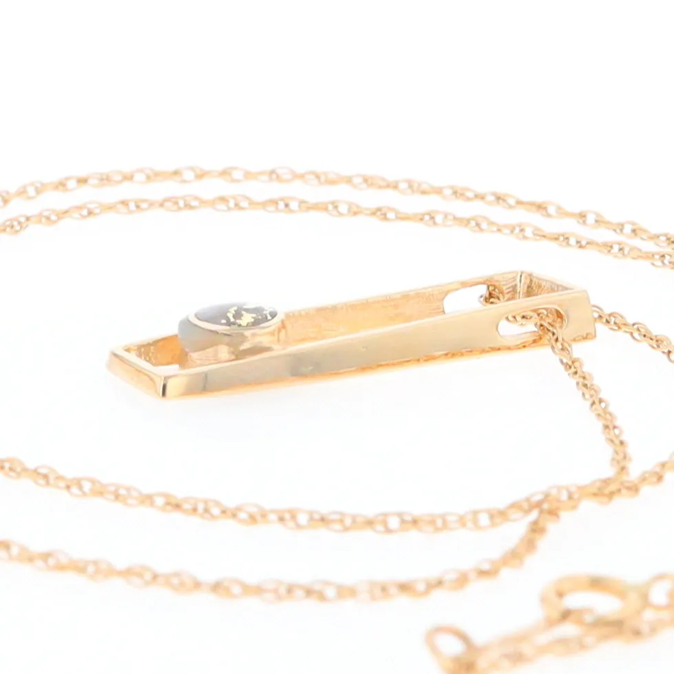 Gold Quartz Necklace Round Inlay Long Open Rectangle Design Pendant