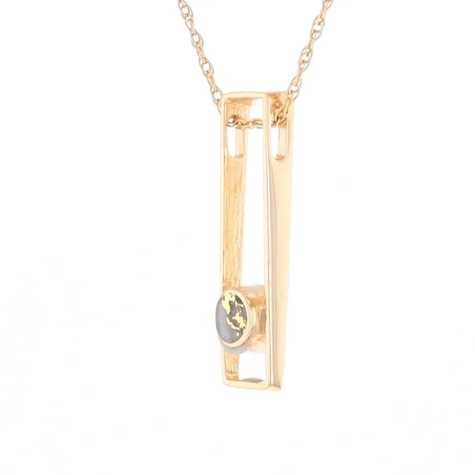 Gold Quartz Necklace Round Inlay Long Open Rectangle Design Pendant