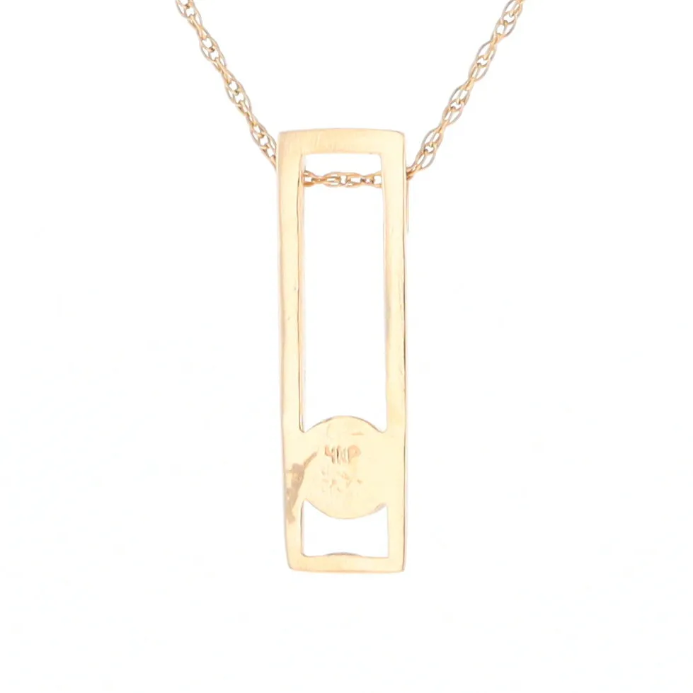 Gold Quartz Necklace Round Inlay Long Open Rectangle Design Pendant