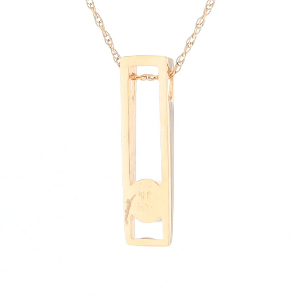 Gold Quartz Necklace Round Inlay Long Open Rectangle Design Pendant