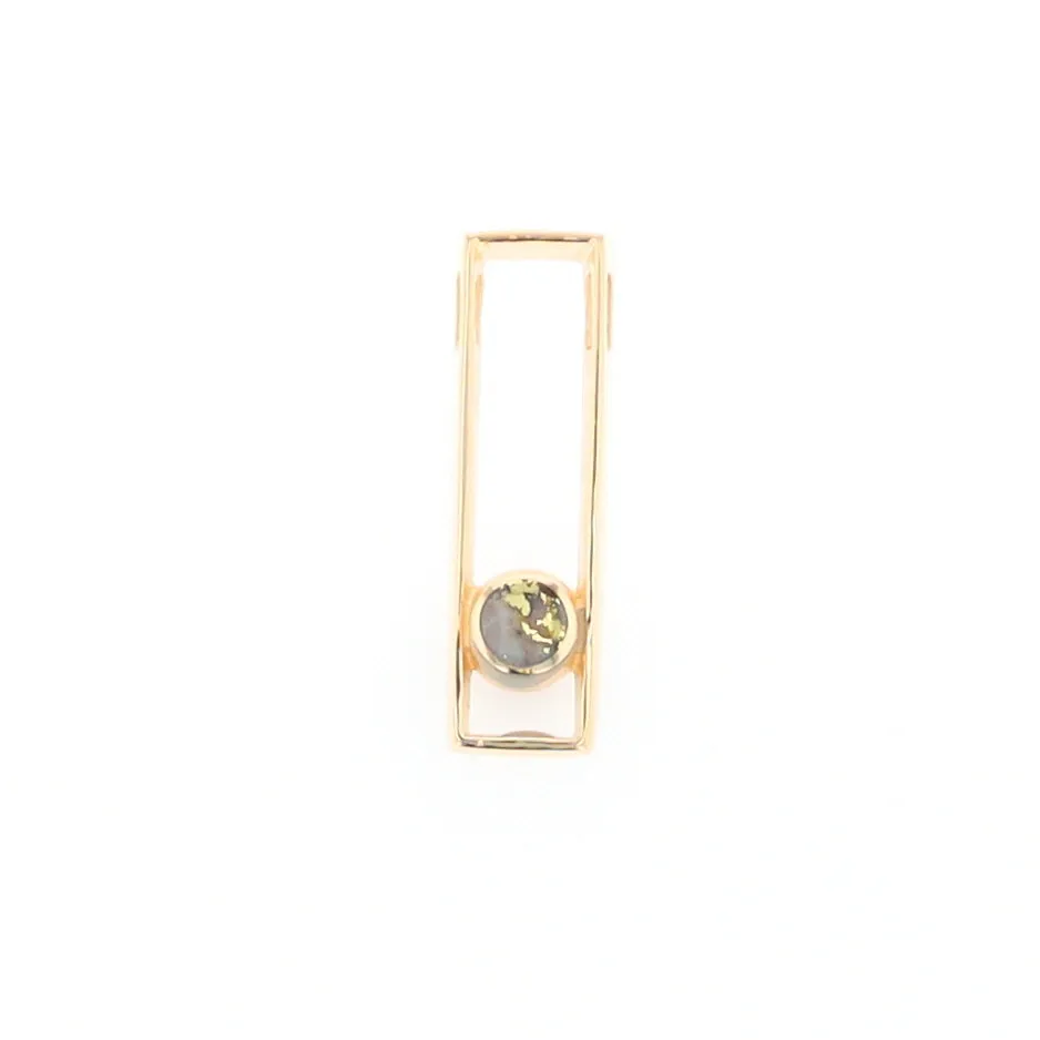 Gold Quartz Necklace Round Inlay Long Open Rectangle Design Pendant