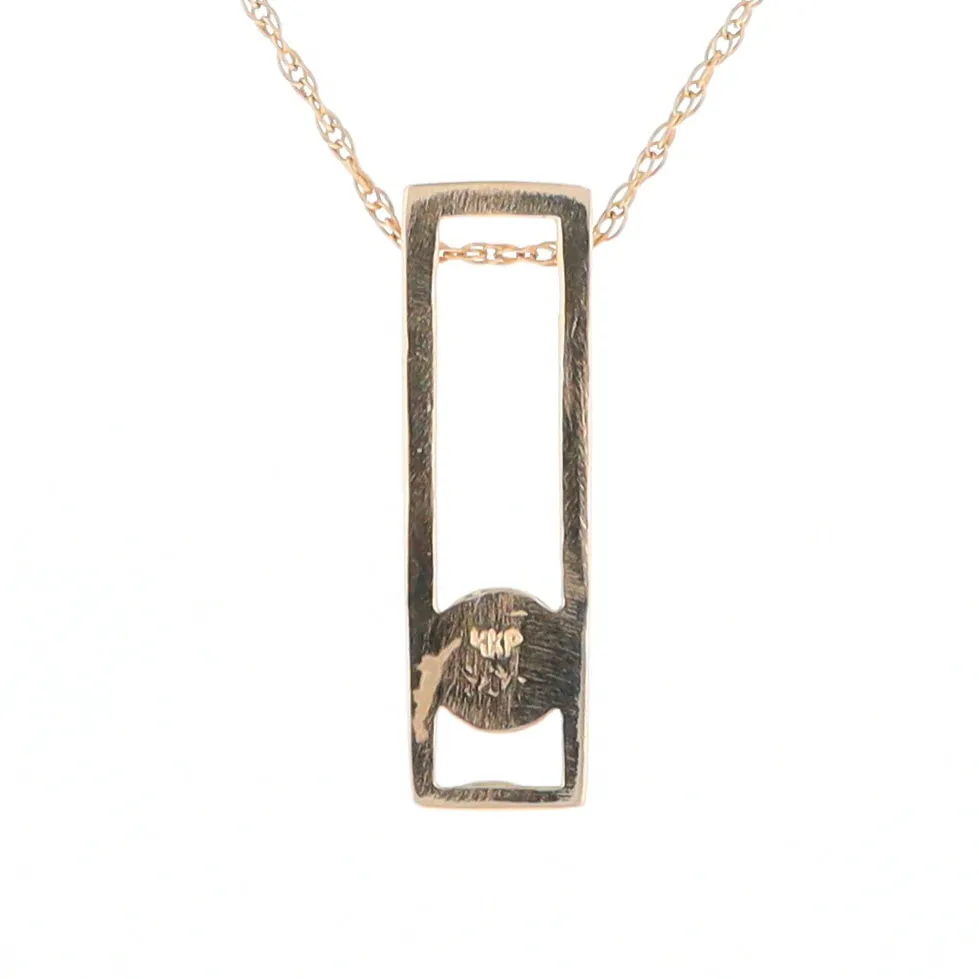 Gold Quartz Necklace Round Inlay Long Open Rectangle Design Pendant