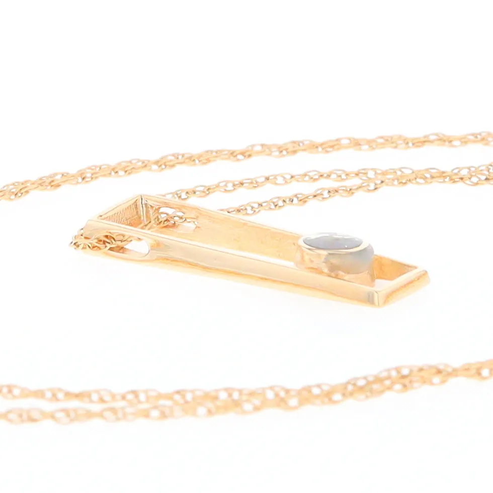 Gold Quartz Necklace Round Inlay Long Open Rectangle Design Pendant