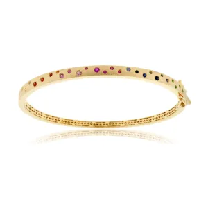 Gold Satin Finish Flush Set Rainbow Sapphire & Tsavorite Bracelet