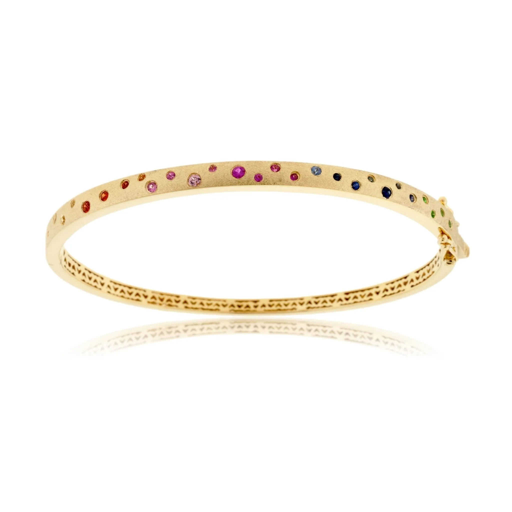 Gold Satin Finish Flush Set Rainbow Sapphire & Tsavorite Bracelet
