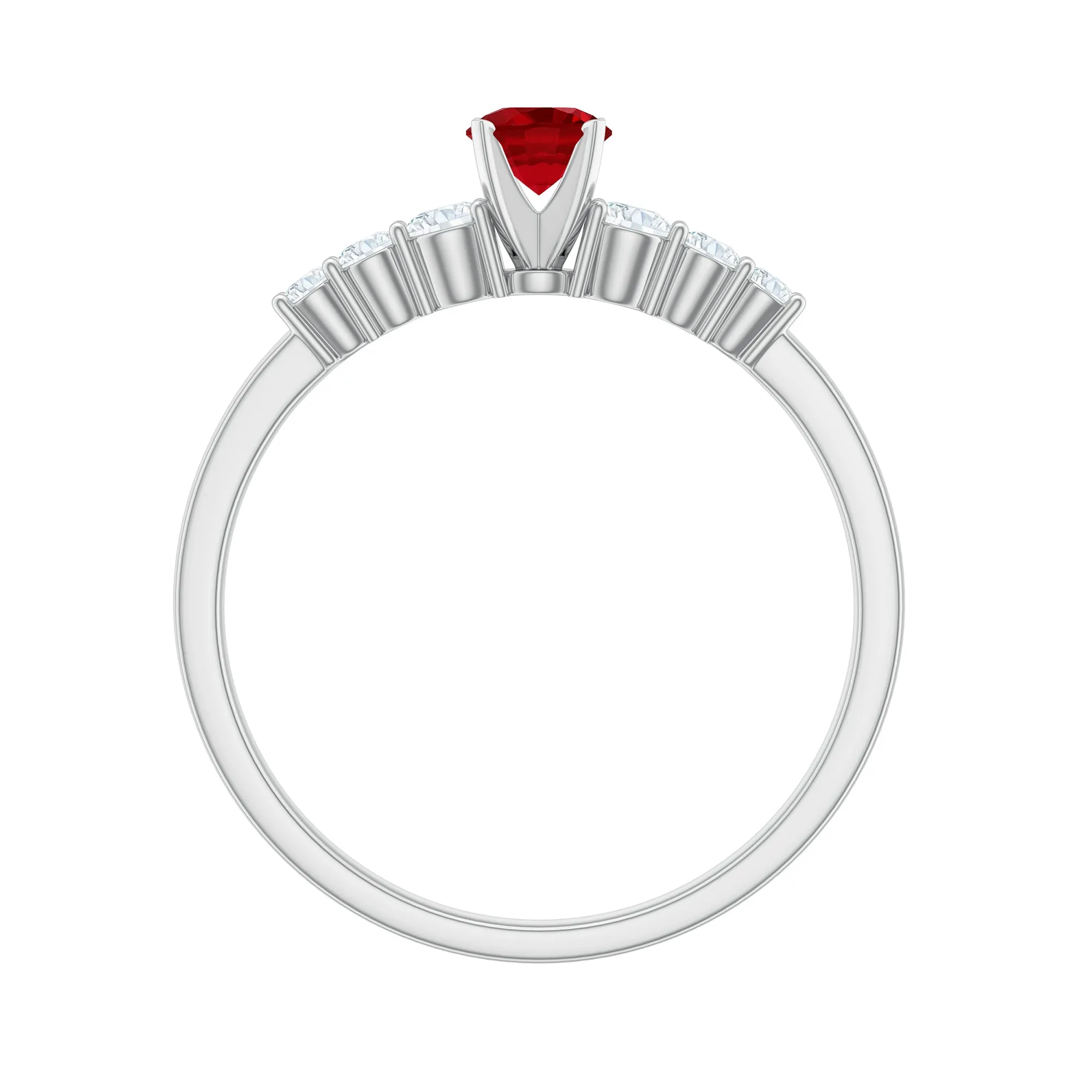 Graduated Style Lab-Lab Grown Ruby and Diamond Promise Ring