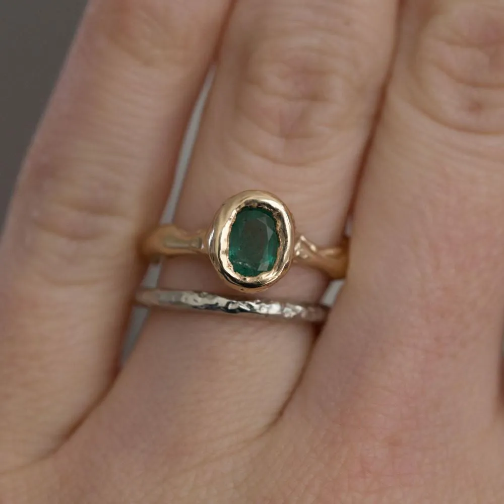 Green Emerald Yellow Gold Ring - March Birthstone - Natural Emerald Organic Ring - Freeform hand carved recycled gold ring by Anueva Jewelry