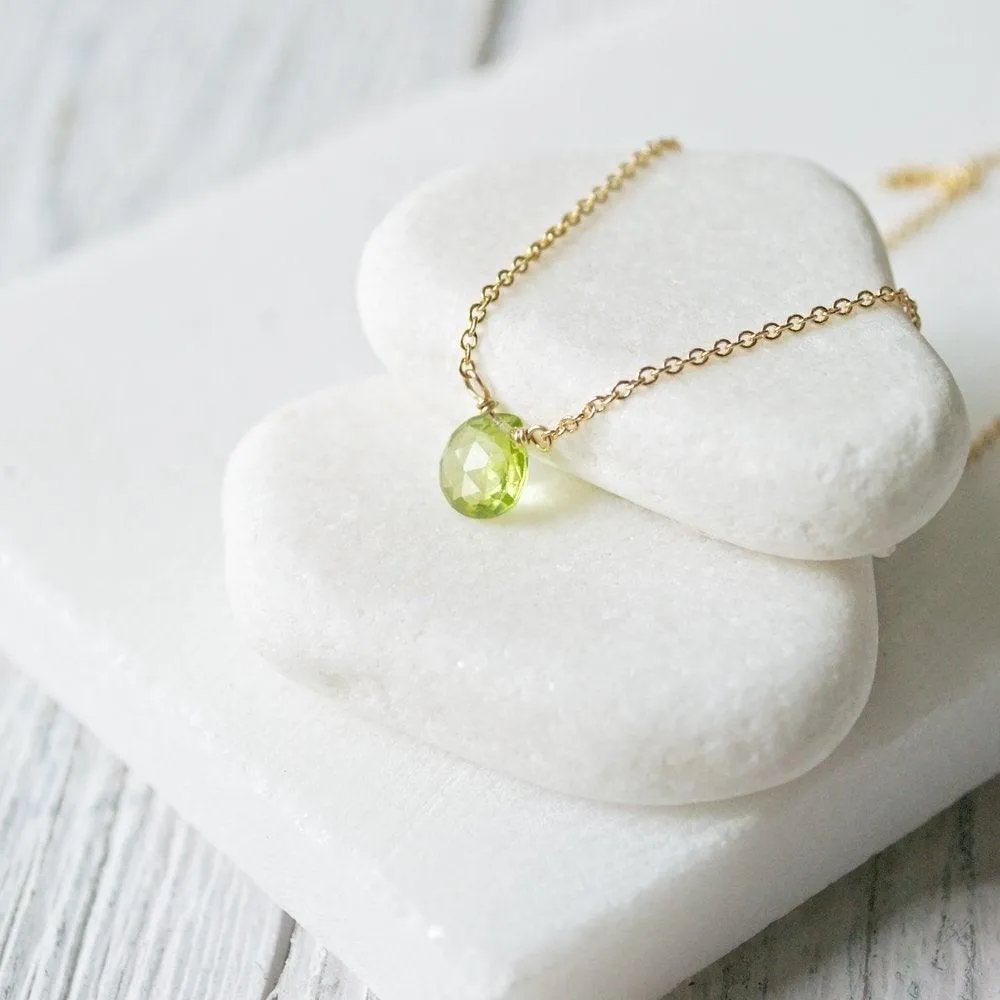 Green Peridot on Gold Filled Chain