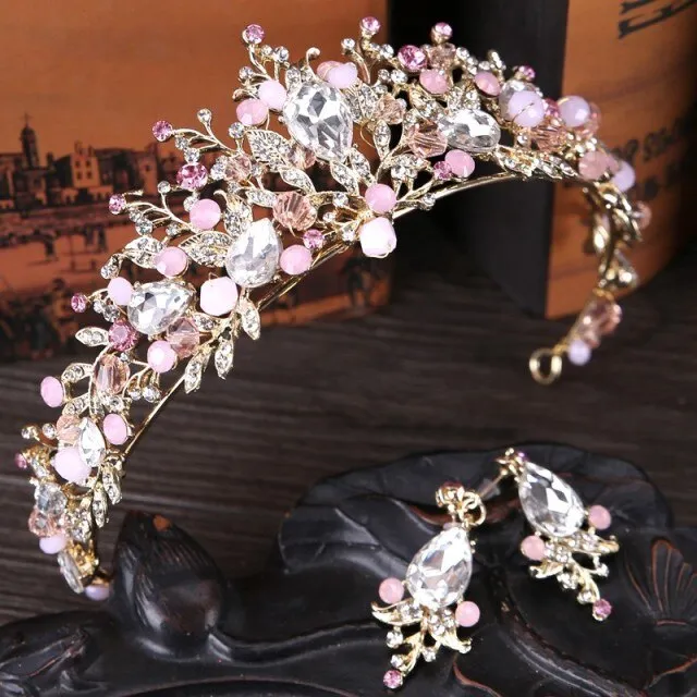 Handmade Luxury White Pink or Gold Pearl Tiara for Bride or Quinceañera